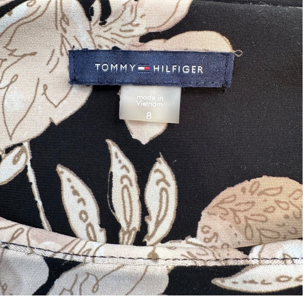 TOMMY HILFIGER Black & Beige Floral Lightweight Shift Dress 3/4 Bell Sleeves | 8 - Picture 8 of 11